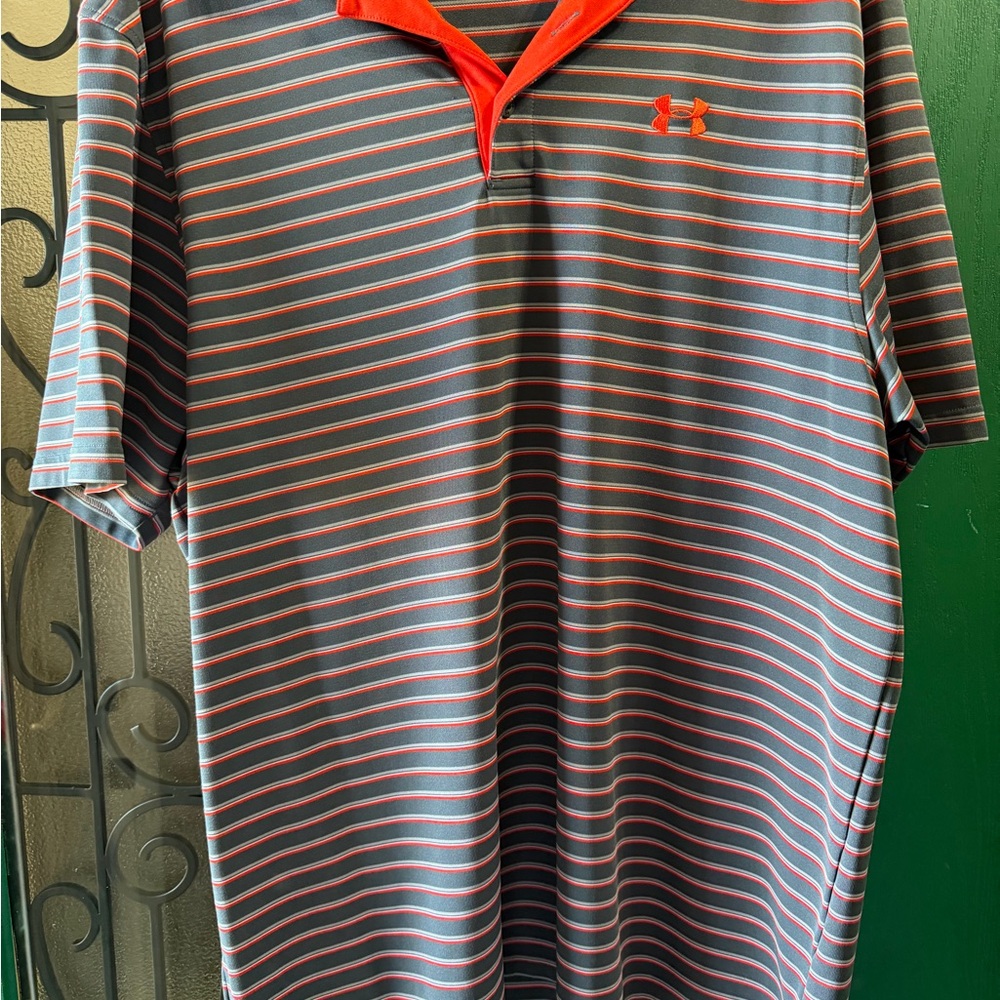 Under Armour Men's Polo Shirt - Black and Red Stripes